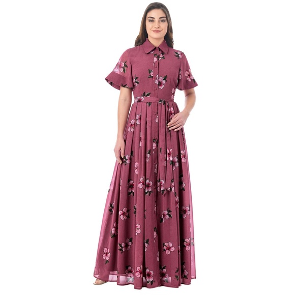 eshakti Dresses & Skirts - eShakti Floral Print Georgette Maxi Shirtdress